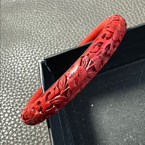 Vintage Hand Carved Cinnabar Bangle Bracelet
